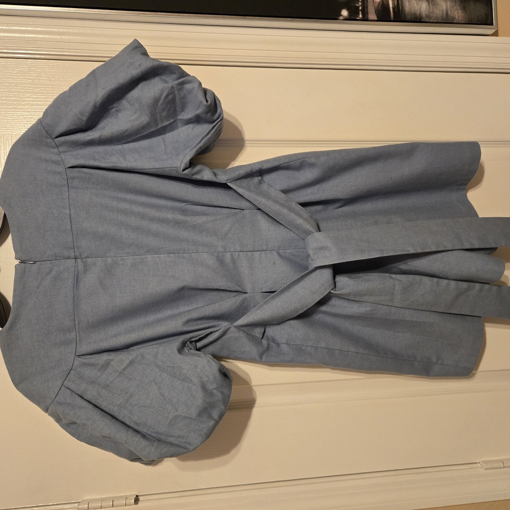 Blue Short-Sleeve Dress with Belt